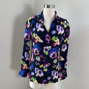 NEW Ichi Womens 36 Black Destort Floral Button Up Shirt Long Sleeve Blouse Top
